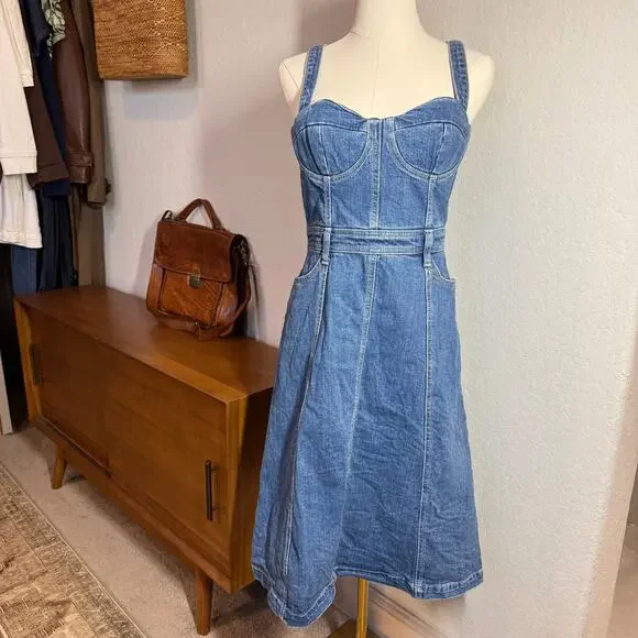 white christmas dresses Blue Denim Belted Button Long Sleeve Dress